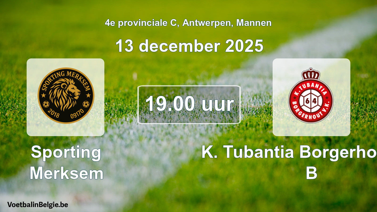 Geplande wedstrijd mannenvoetbal: Sporting Merksem - K. Tubantia Borgerhout VK B (13 december 2025)