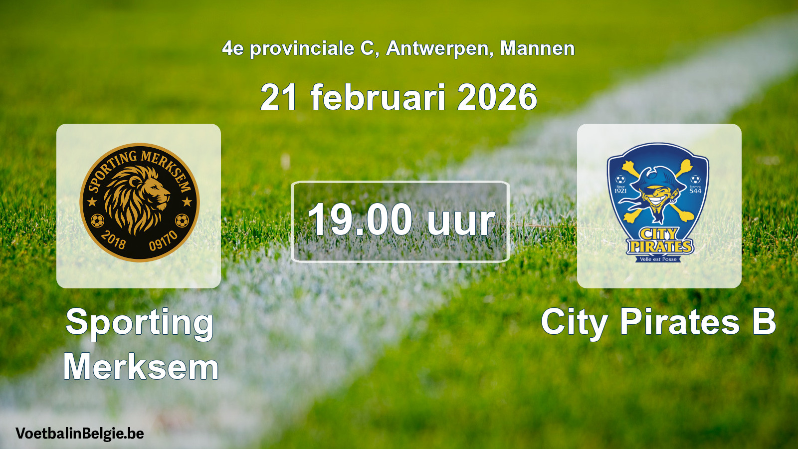 Match prévu football hommes: Sporting Merksem - City Pirates B (21 février 2026)