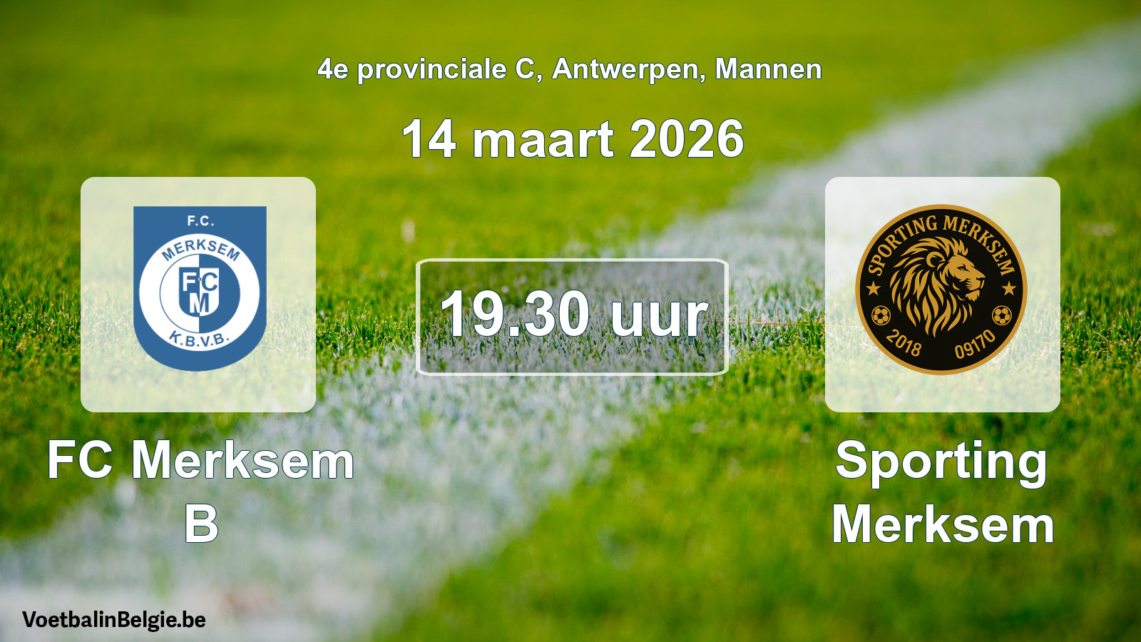 Geplande wedstrijd mannenvoetbal: FC Merksem B - Sporting Merksem (14 maart 2026)