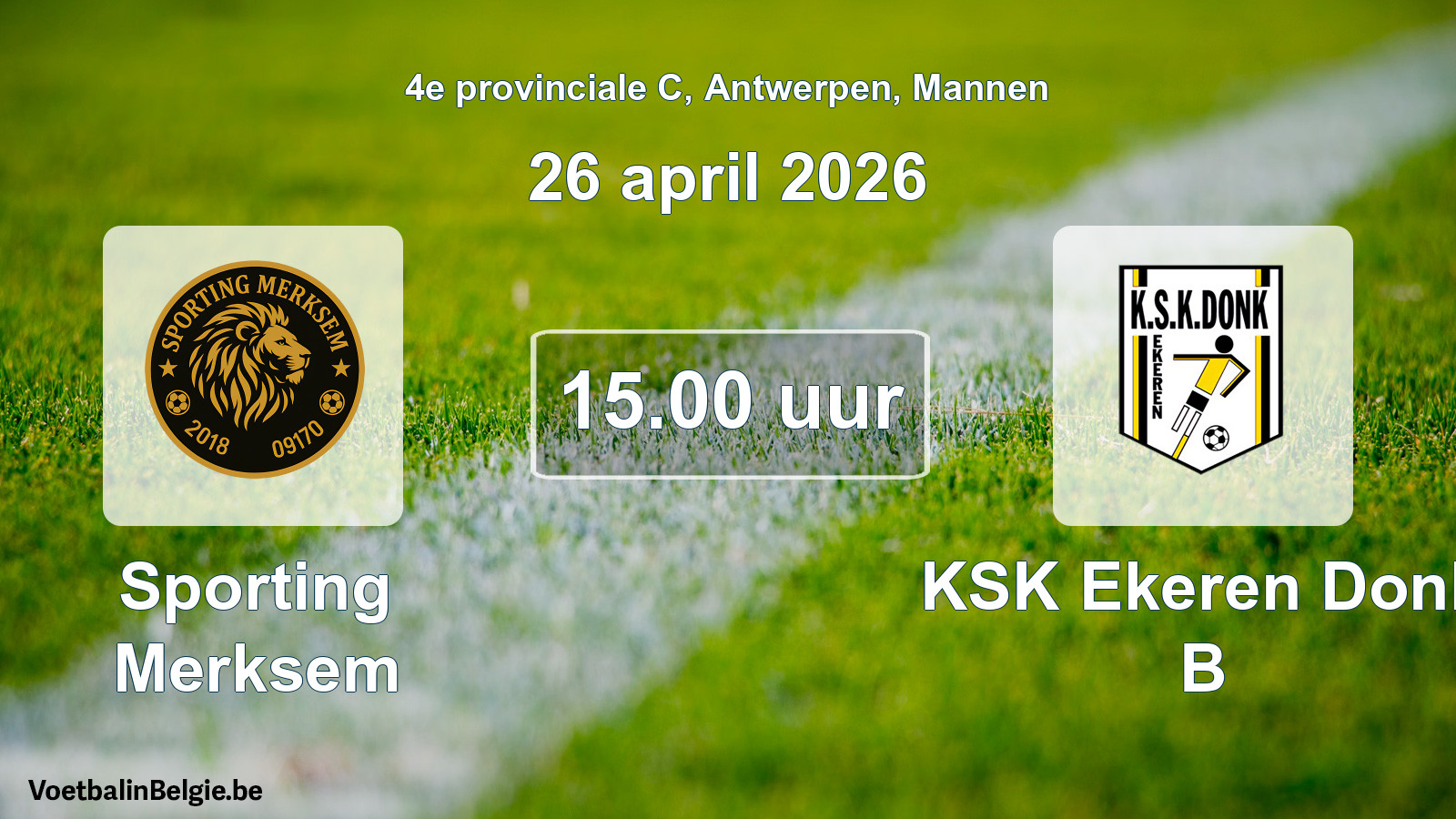 Geplande wedstrijd mannenvoetbal: Sporting Merksem - KSK Ekeren Donk B (26 april 2026)