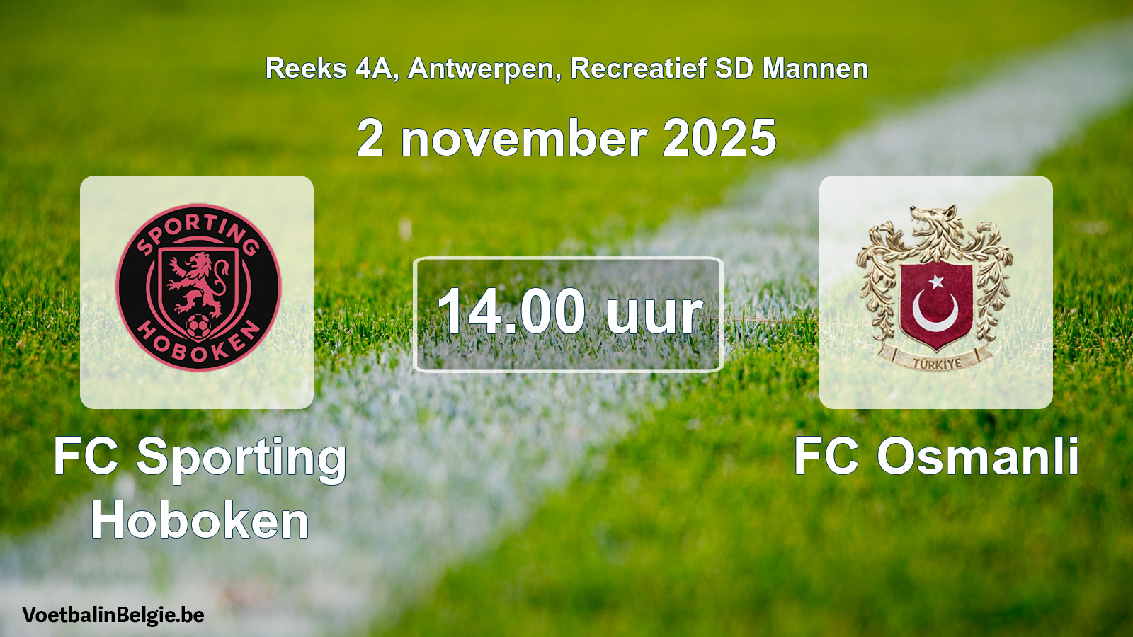 Scheduled match recreational sd men football: FC Sporting Hoboken - FC Osmanli (2 November 2025)