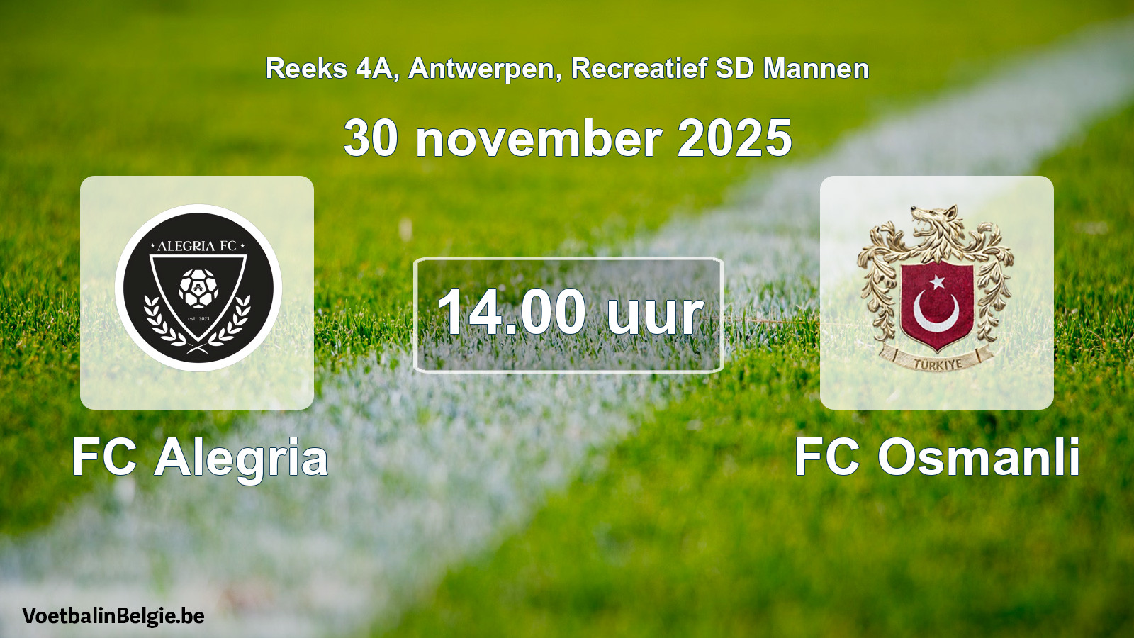 Scheduled match recreational sd men football: FC Alegria - FC Osmanli (30 November 2025)