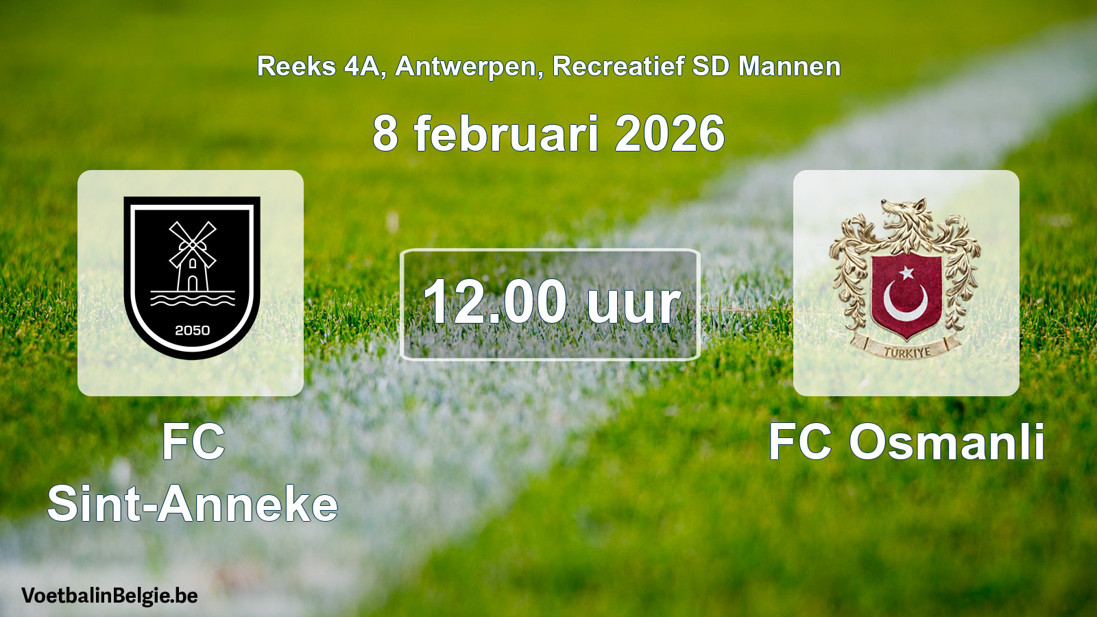 Geplantes Spiel freizeit sd männer-Fußball: FC Sint-Anneke - FC Osmanli (8 Februar 2026)