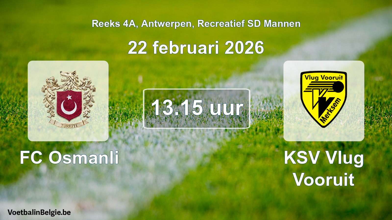 Geplantes Spiel freizeit sd männer-Fußball: FC Osmanli - KSV Vlug Vooruit (22 Februar 2026)