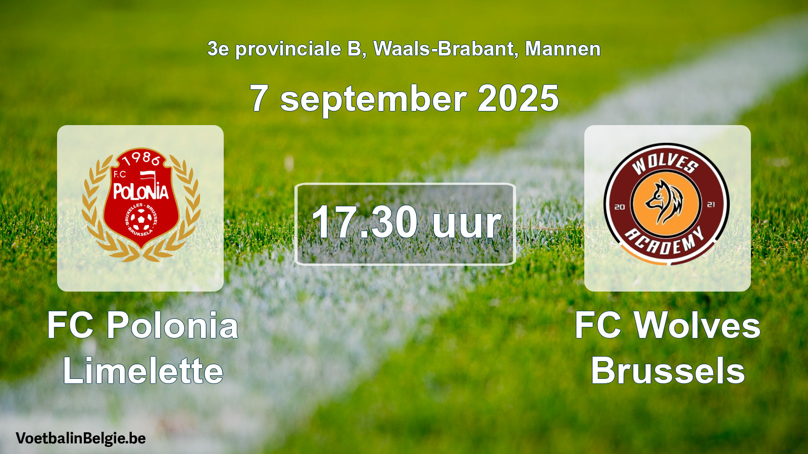 Geplande wedstrijd mannenvoetbal: FC Polonia Limelette - FC Wolves Brussels (7 september 2025)