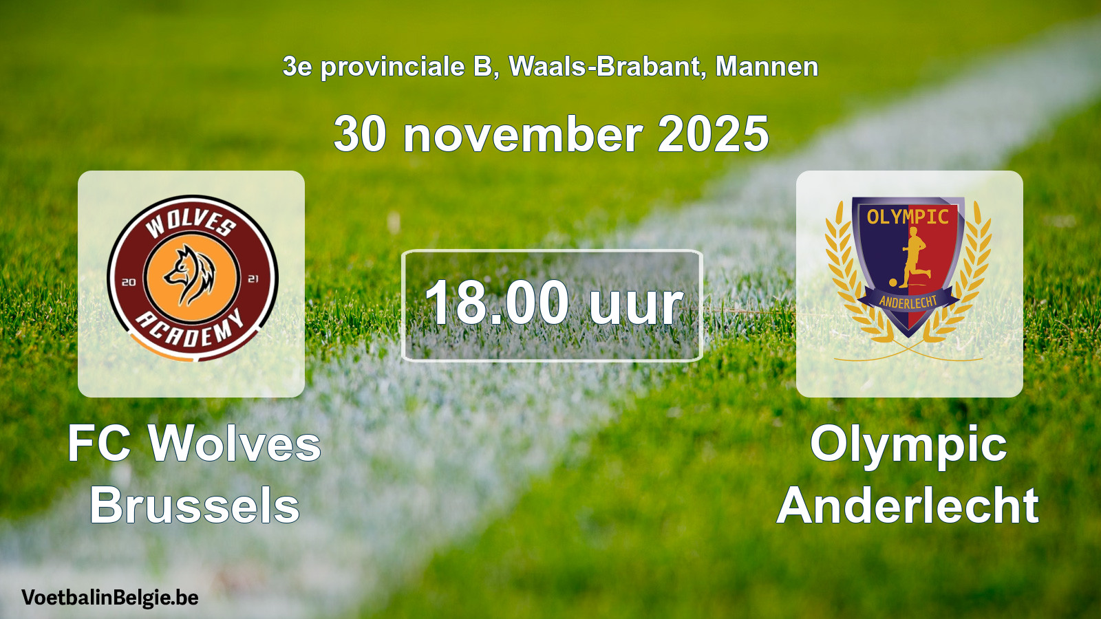 Geplande wedstrijd mannenvoetbal: FC Wolves Brussels - Olympic Anderlecht (30 november 2025)