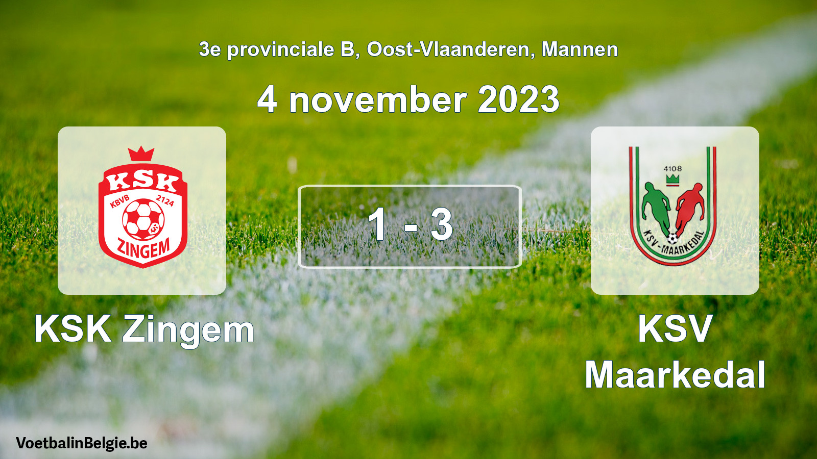 Gespeelde wedstrijd mannenvoetbal: KSK Zingem - KSV Maarkedal 1 - 3 (4 november 2023)