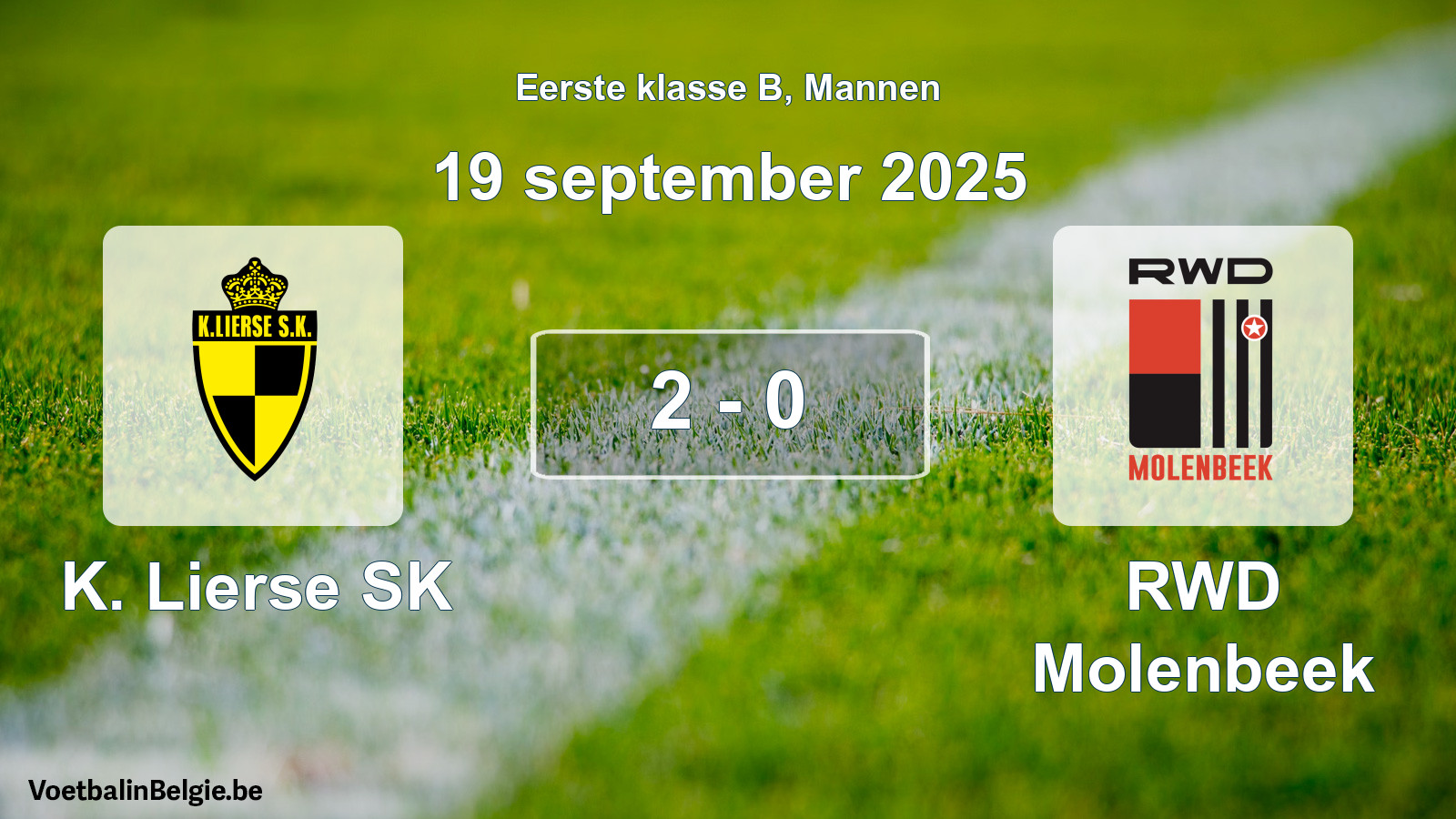 Match joué football hommes: K. Lierse SK - RWD Molenbeek 2 - 0 (19 septembre 2025)