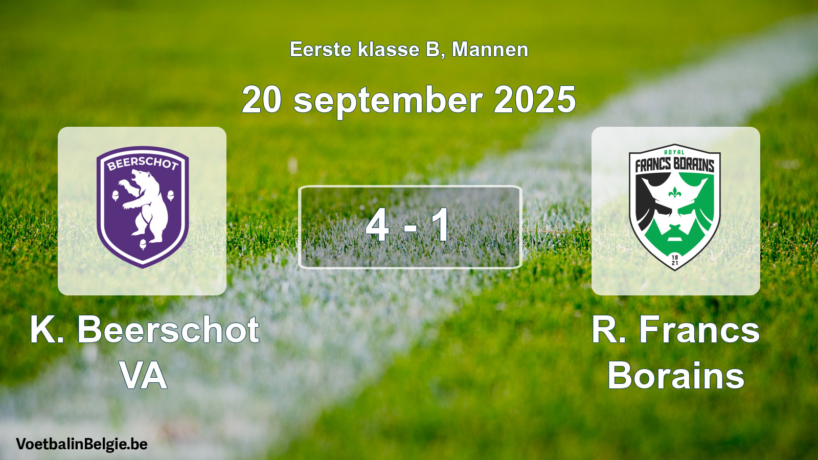 Match joué football hommes: K. Beerschot VA - R. Francs Borains 4 - 1 (20 septembre 2025)
