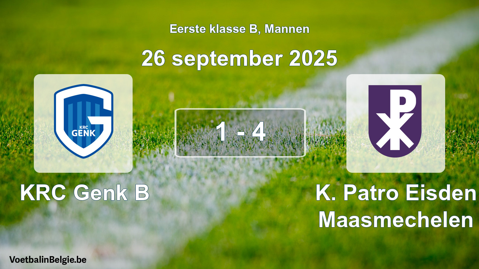 Match joué football hommes: KRC Genk B - K. Patro Eisden Maasmechelen 1 - 4 (26 septembre 2025)