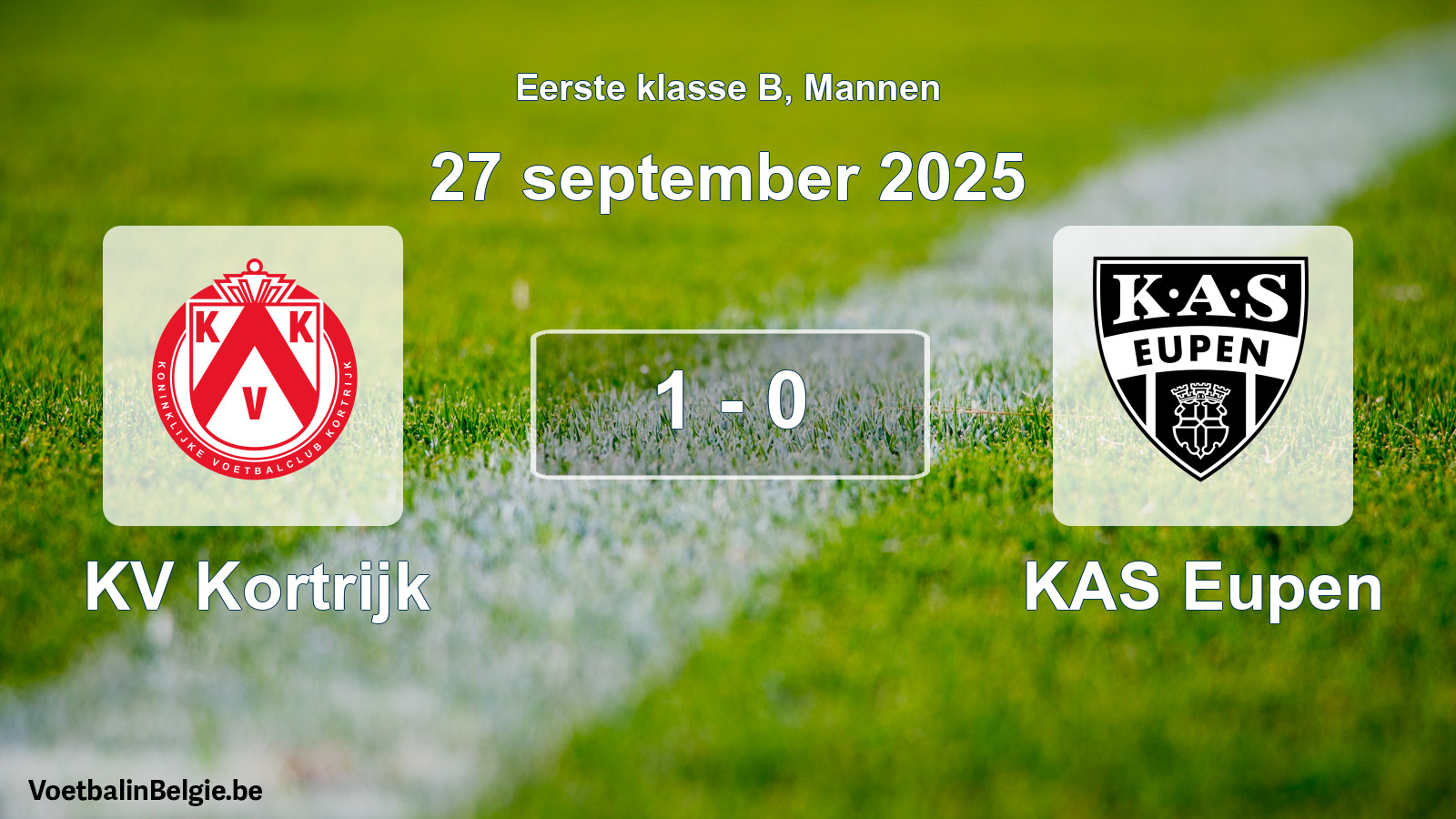 Match joué football hommes: KV Kortrijk - KAS Eupen 1 - 0 (27 septembre 2025)