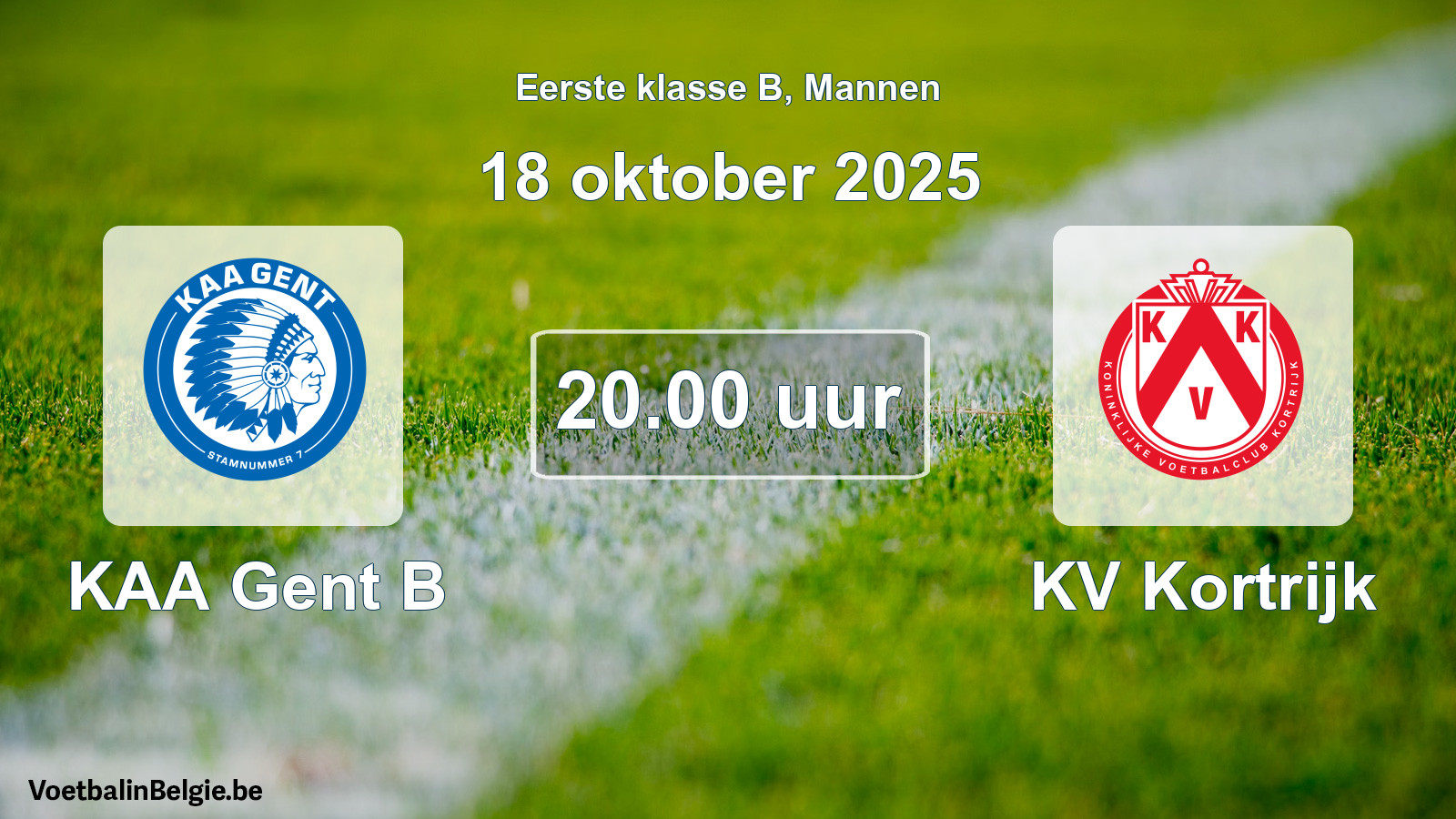 Match prévu football hommes: KAA Gent B - KV Kortrijk (18 octobre 2025)