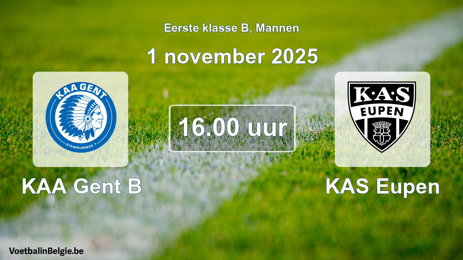 Match prévu football hommes: KAA Gent B - KAS Eupen (1 novembre 2025)