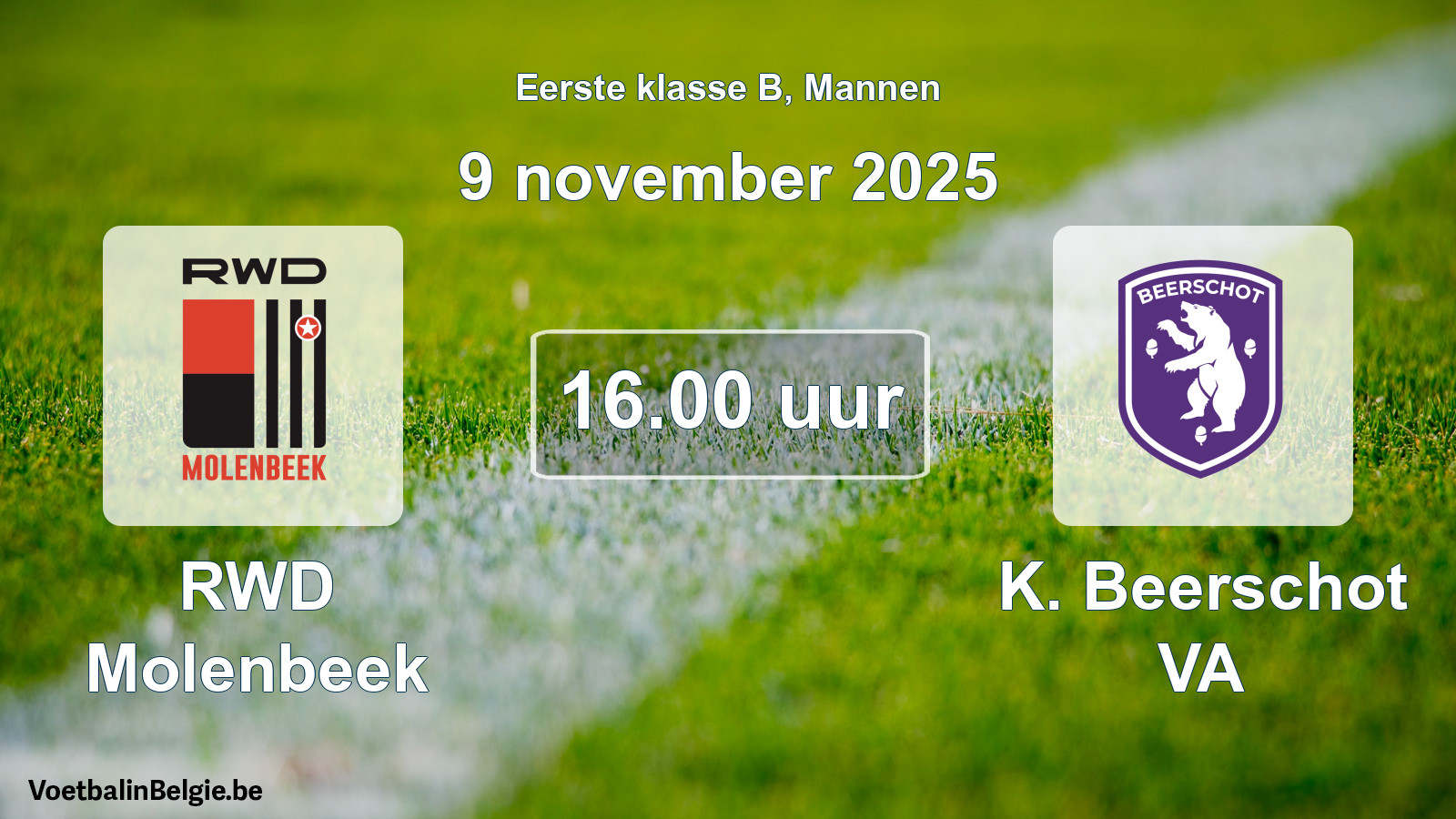 Match prévu football hommes: RWD Molenbeek - K. Beerschot VA (9 novembre 2025)