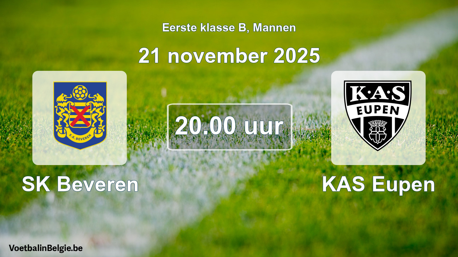 Match prévu football hommes: SK Beveren - KAS Eupen (21 novembre 2025)