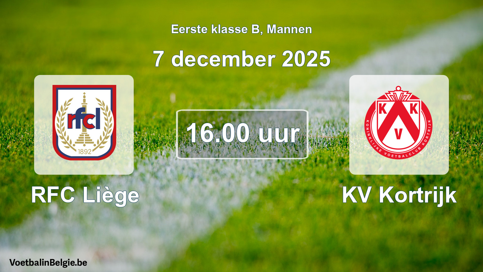 Match prévu football hommes: RFC Liège - KV Kortrijk (7 décembre 2025)