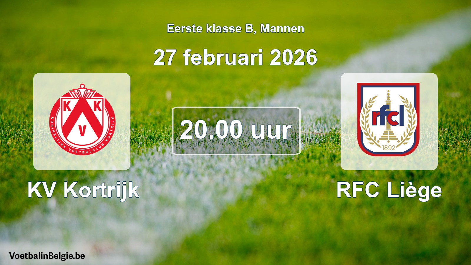 Match prévu football hommes: KV Kortrijk - RFC Liège (27 février 2026)