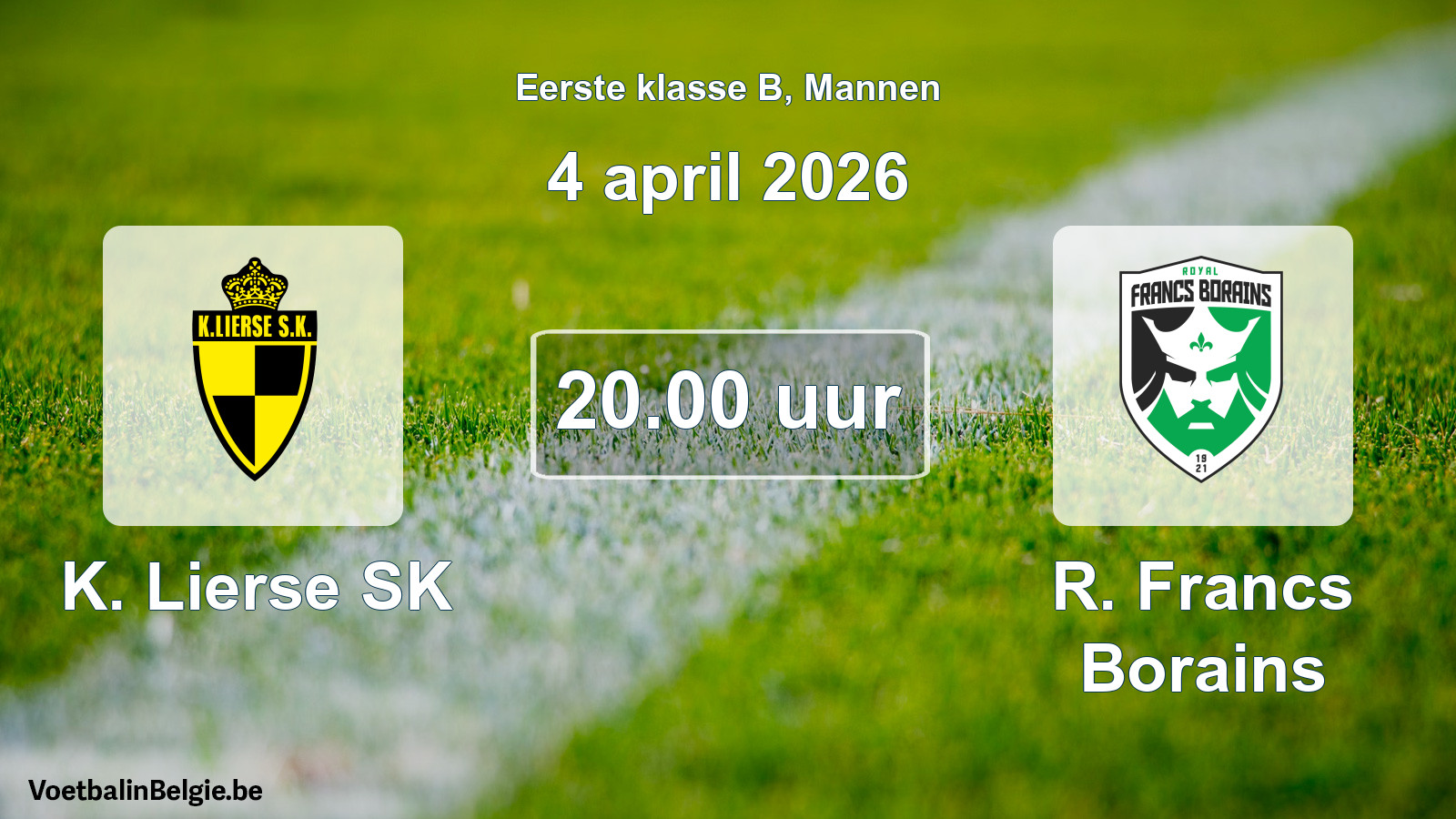 Geplantes Spiel männer-Fußball: K. Lierse SK - R. Francs Borains (4 April 2026)