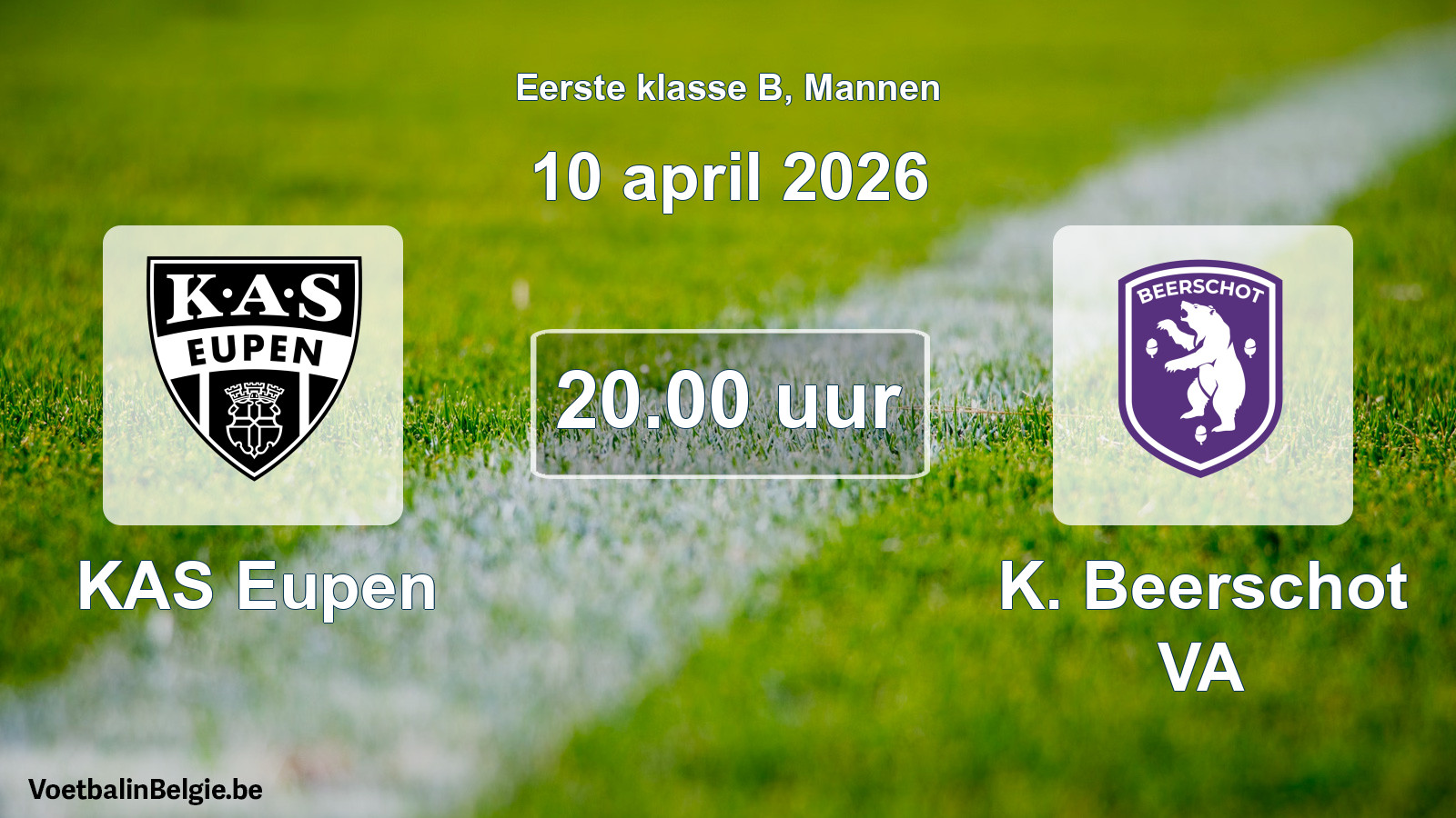 Match prévu football hommes: KAS Eupen - K. Beerschot VA (10 avril 2026)
