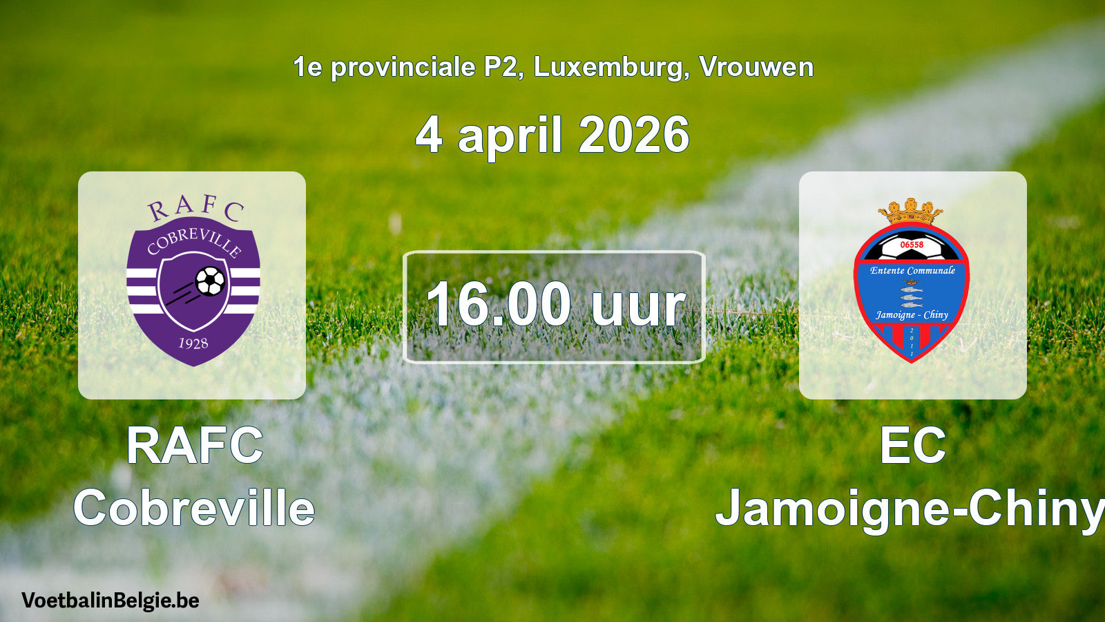 Geplande wedstrijd vrouwenvoetbal: RAFC Cobreville - EC Jamoigne-Chiny (4 april 2026)