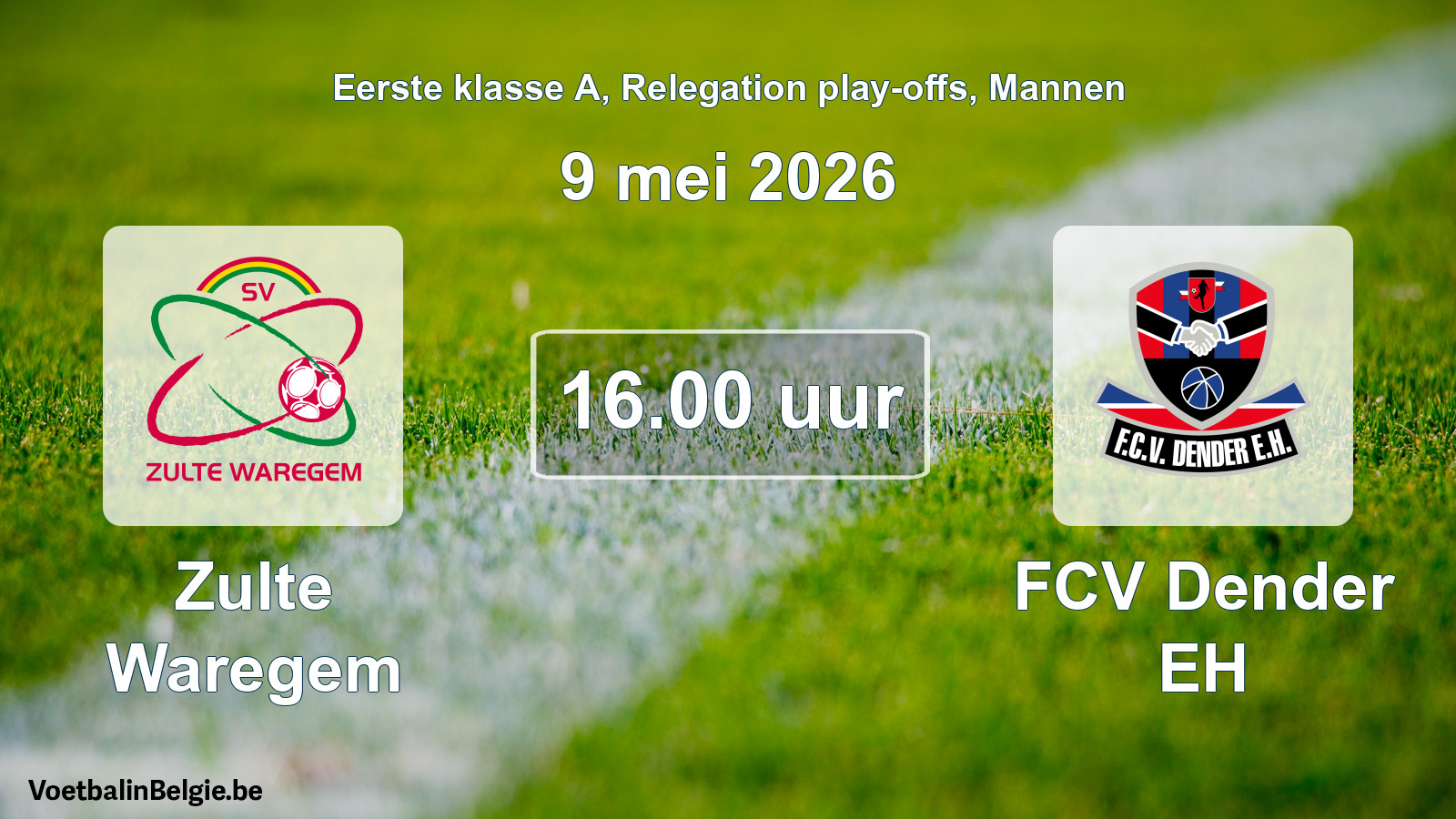Geplande wedstrijd mannenvoetbal: Zulte Waregem - FCV Dender EH (9 mei 2026)