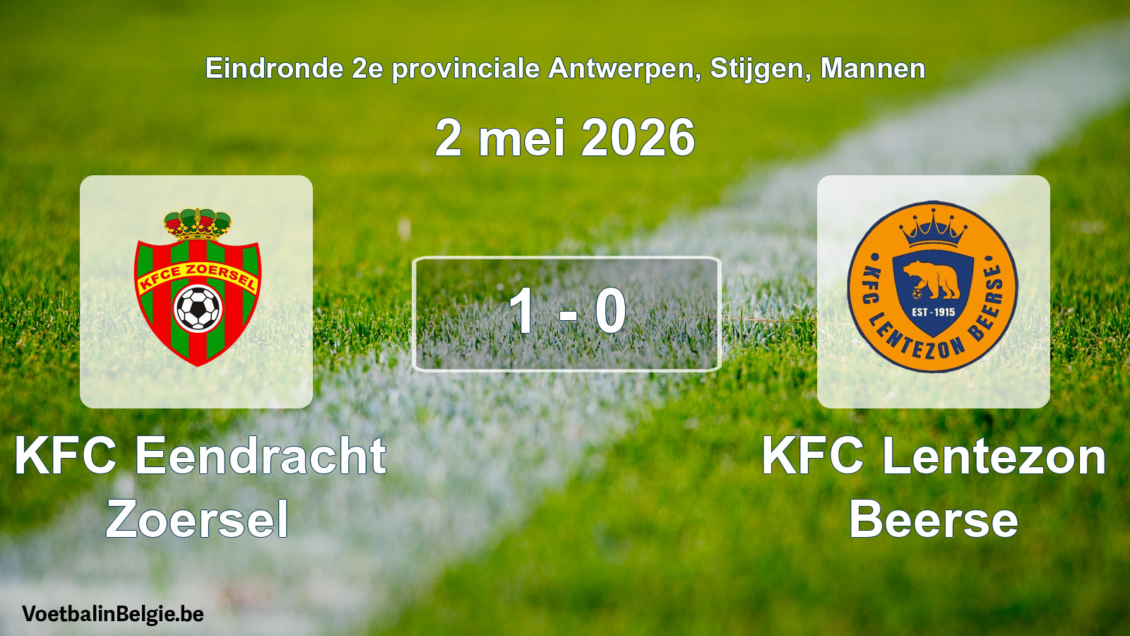Gespeelde wedstrijd mannenvoetbal: KFC Eendracht Zoersel - KFC Lentezon Beerse 1 - 0 (2 mei 2026)