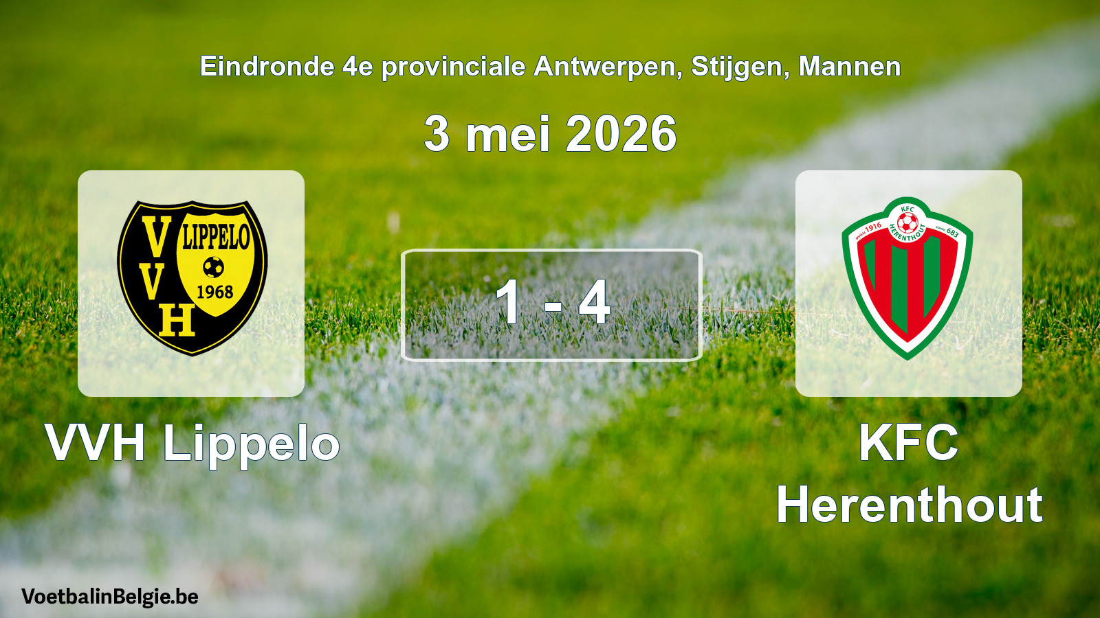 Gespeelde wedstrijd mannenvoetbal: VVH Lippelo - KFC Herenthout 1 - 4 (3 mei 2026)