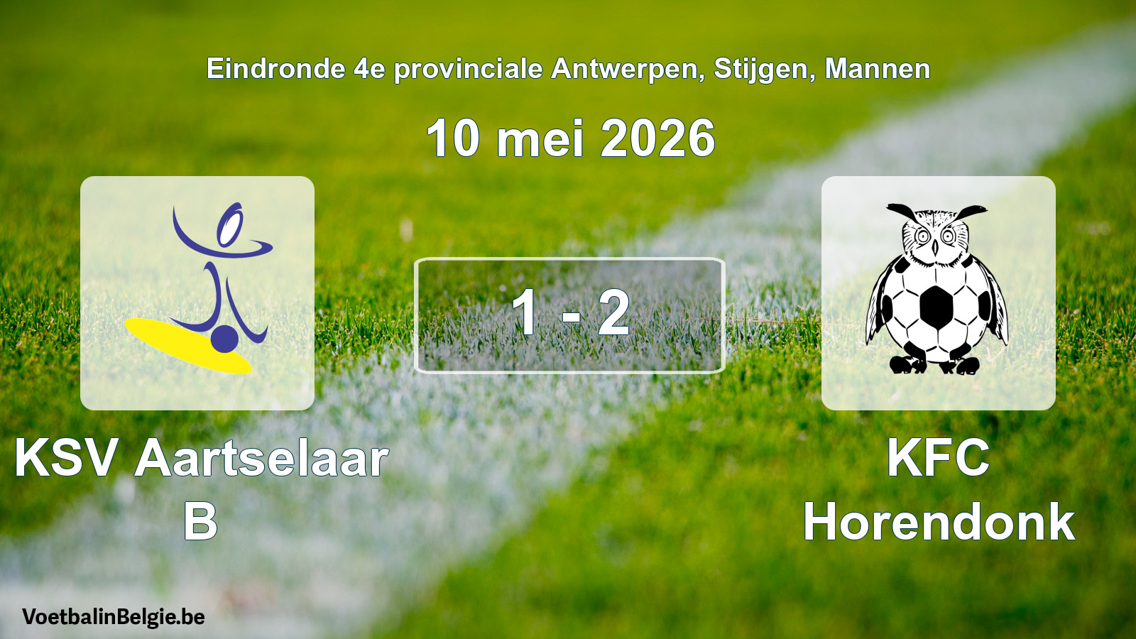 Gespeelde wedstrijd mannenvoetbal: KSV Aartselaar B - KFC Horendonk 1 - 2 (10 mei 2026)