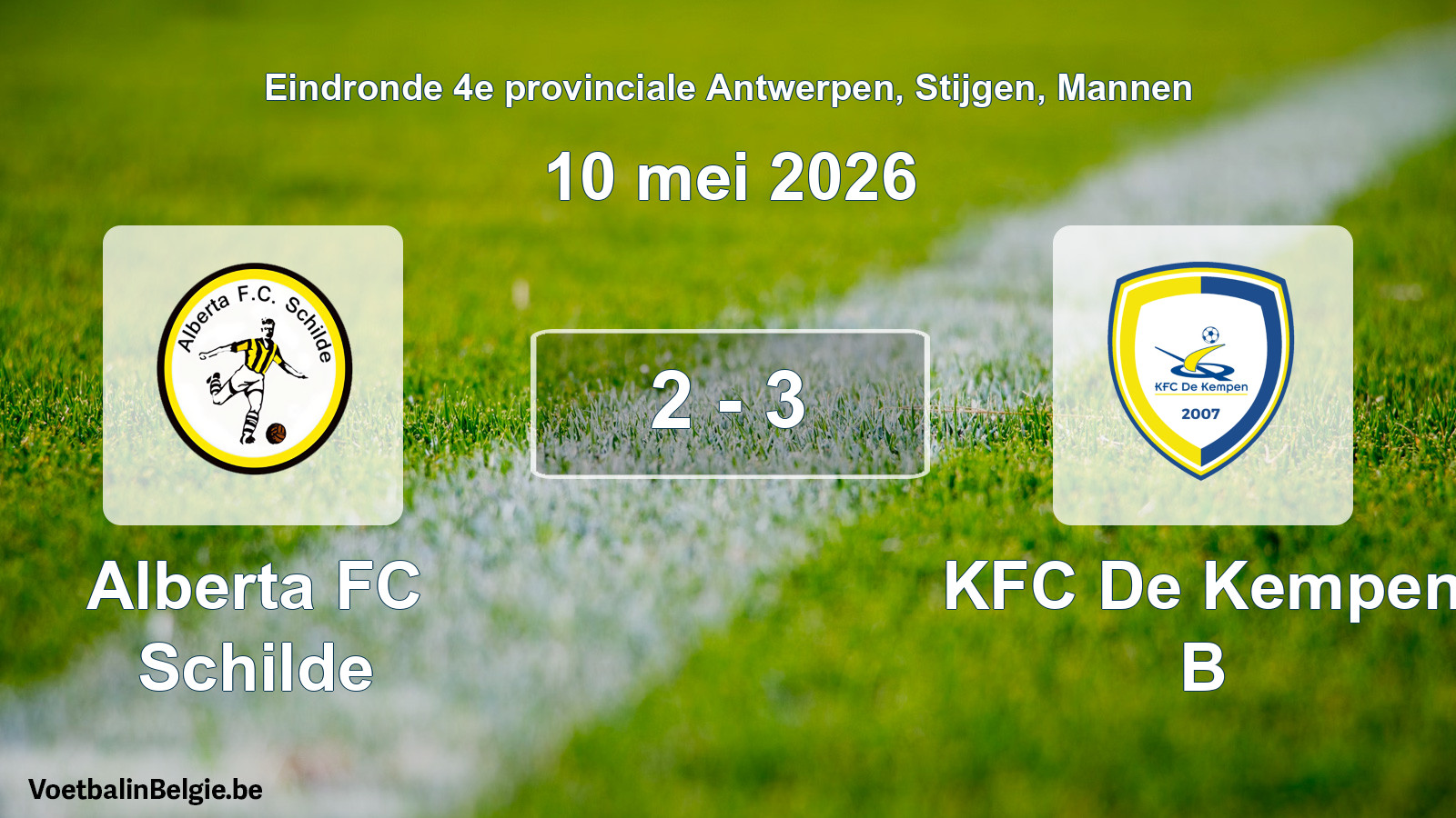 Gespeelde wedstrijd mannenvoetbal: Alberta FC Schilde - KFC De Kempen B 2 - 3 (10 mei 2026)