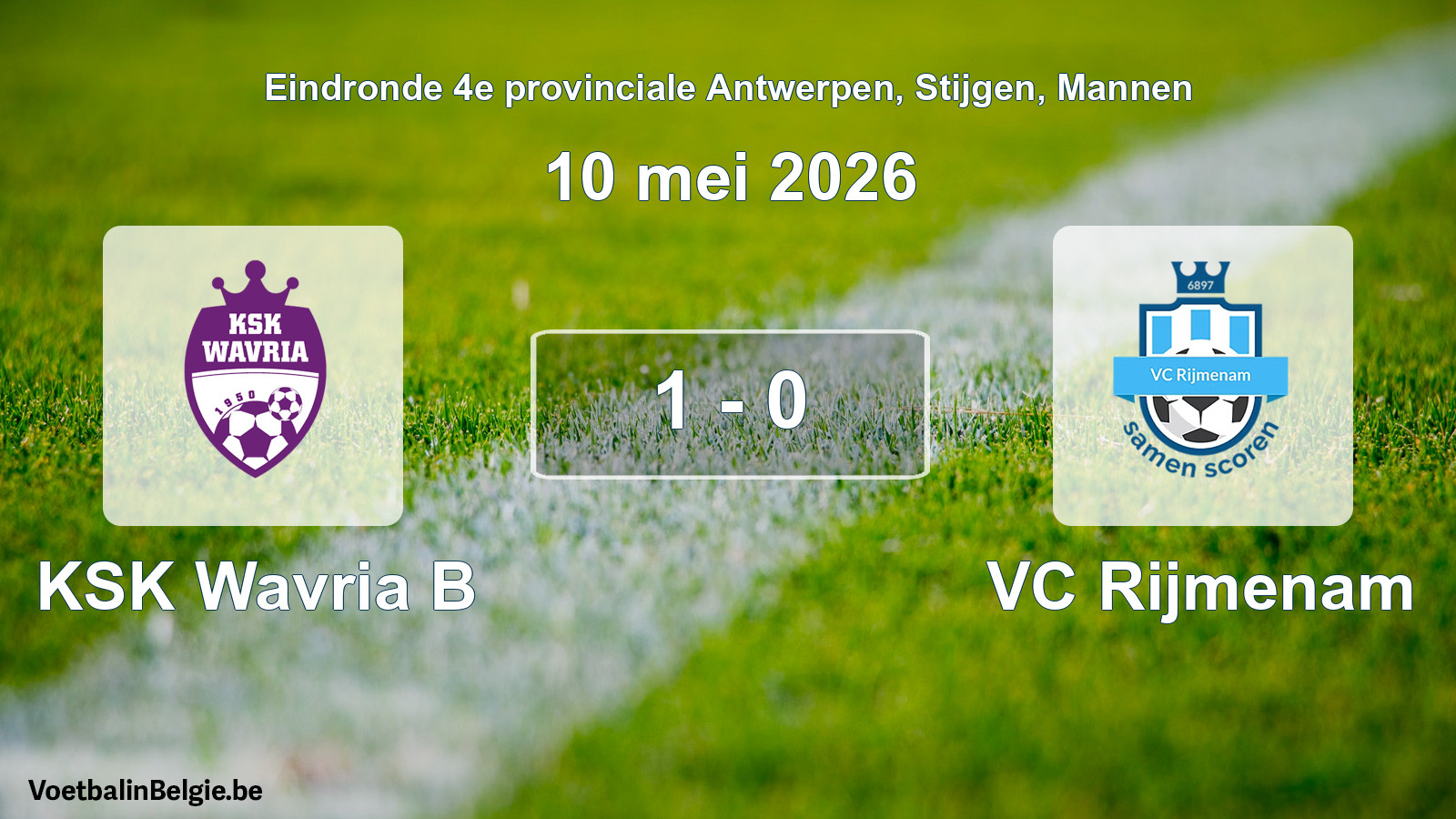 Gespeelde wedstrijd mannenvoetbal: KSK Wavria B - VC Rijmenam 1 - 0 (10 mei 2026)