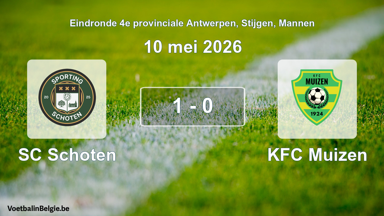 Gespeelde wedstrijd mannenvoetbal: SC Schoten - KFC Muizen 1 - 0 (10 mei 2026)