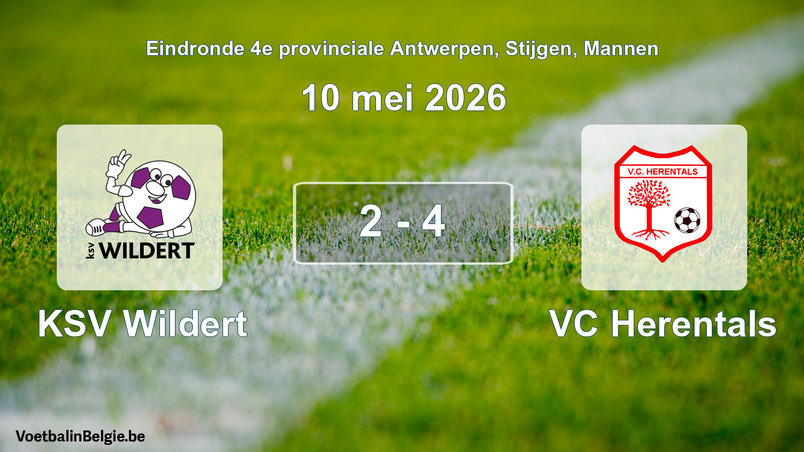 Gespeelde wedstrijd mannenvoetbal: KSV Wildert - VC Herentals 2 - 4 (10 mei 2026)