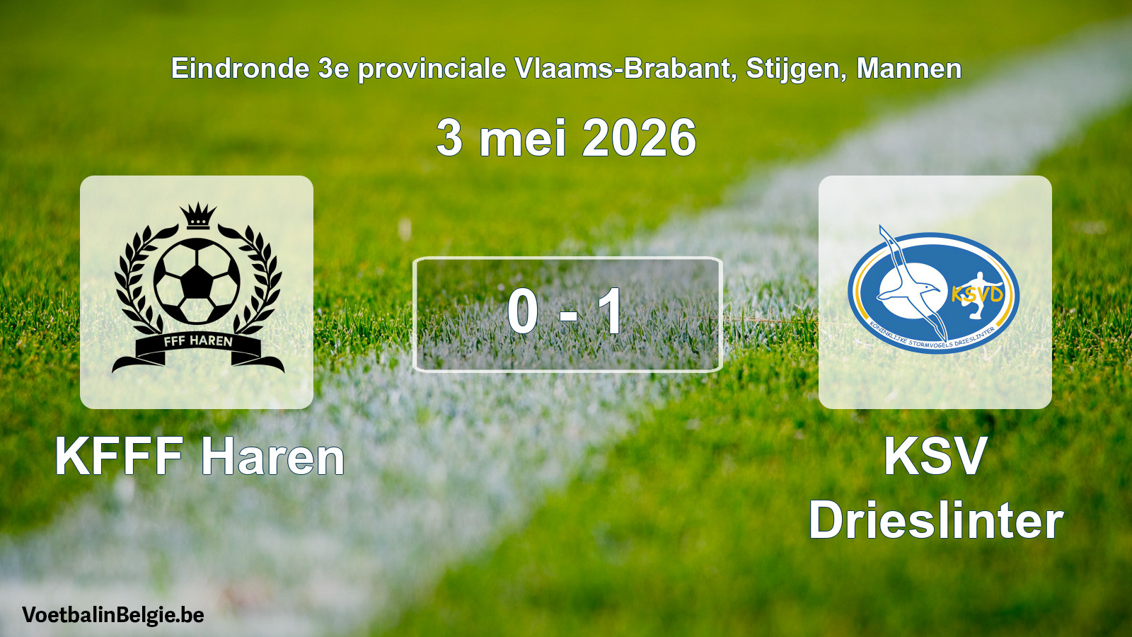 Gespeelde wedstrijd mannenvoetbal: KFFF Haren - KSV Drieslinter 0 - 1 (3 mei 2026)