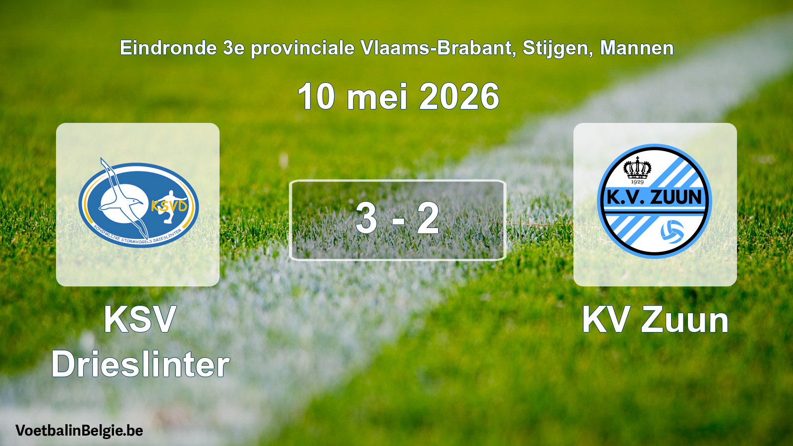 Gespeelde wedstrijd mannenvoetbal: KSV Drieslinter - KV Zuun 3 - 2 (10 mei 2026)