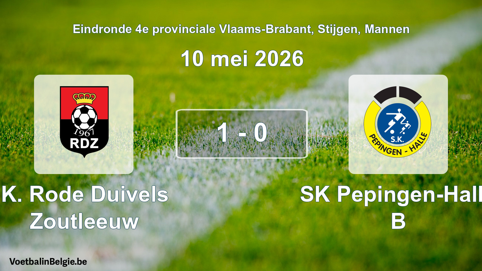 Gespeelde wedstrijd mannenvoetbal: K. Rode Duivels Zoutleeuw - SK Pepingen-Halle B 1 - 0 (10 mei 2026)
