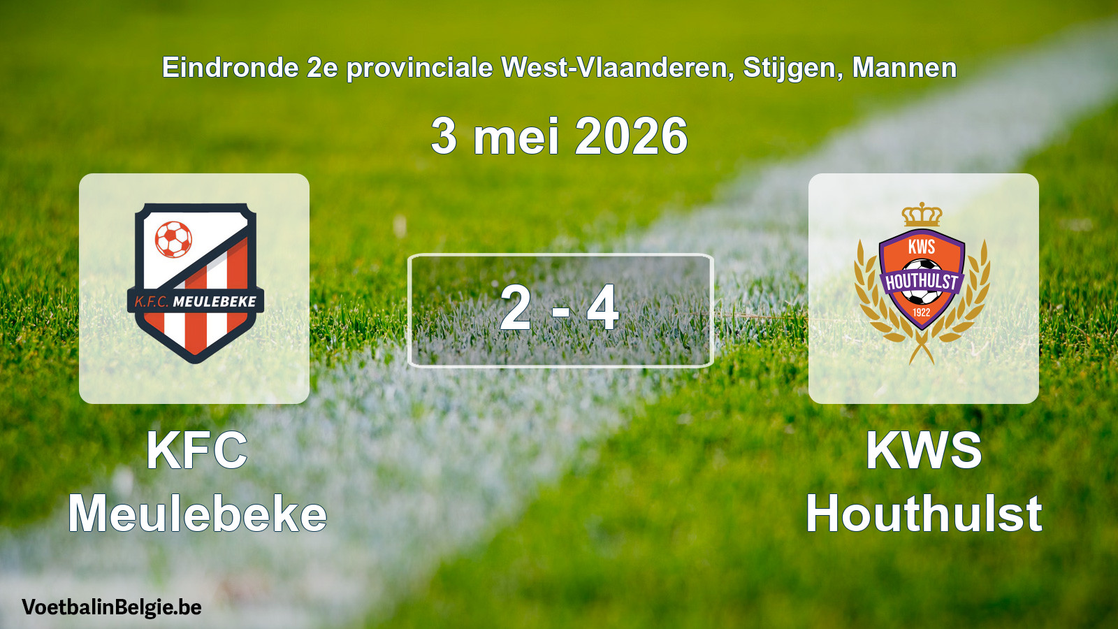 Gespeelde wedstrijd mannenvoetbal: KFC Meulebeke - KWS Houthulst 2 - 4 (3 mei 2026)