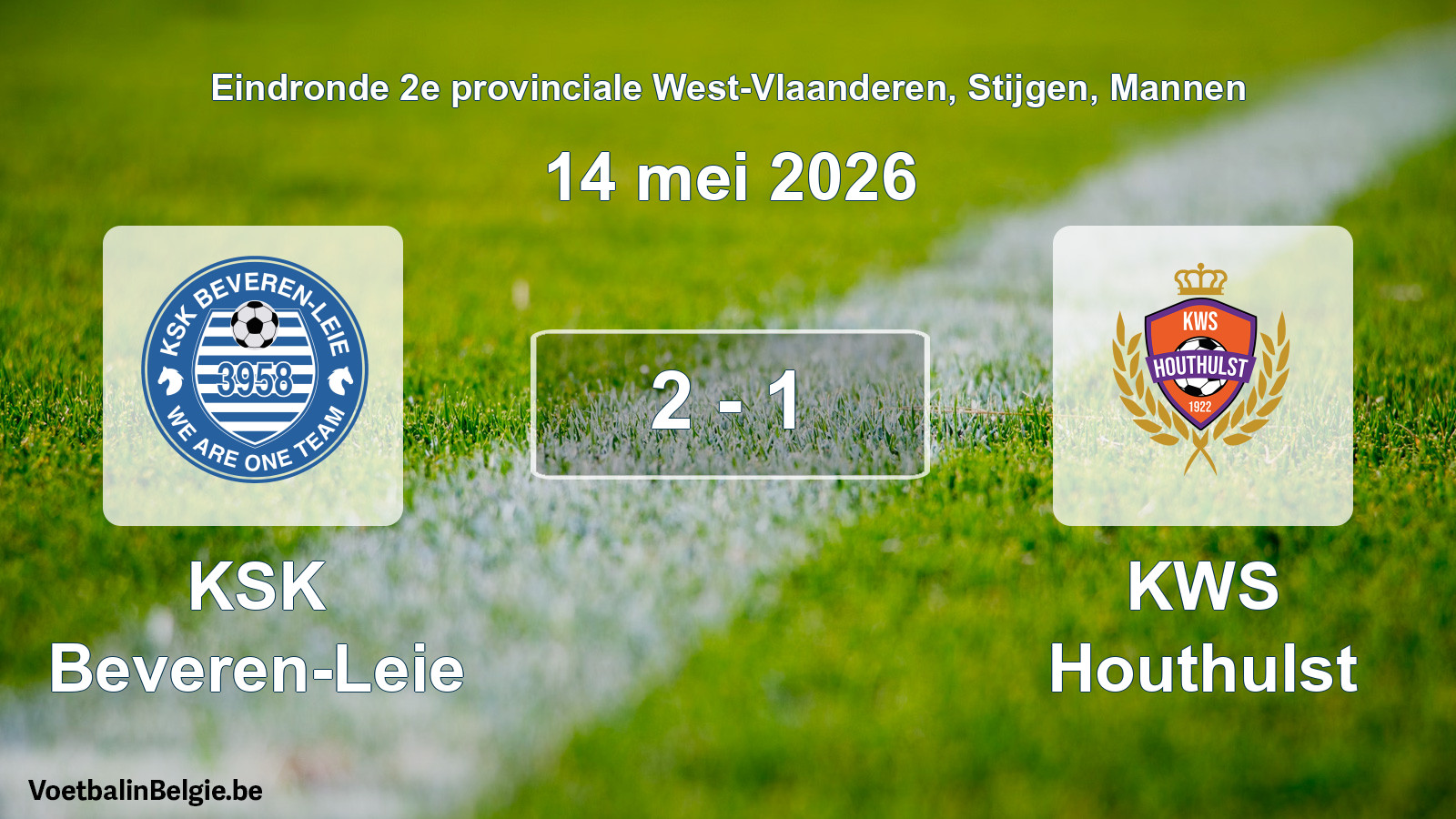 Gespeelde wedstrijd mannenvoetbal: KSK Beveren-Leie - KWS Houthulst 2 - 1 (14 mei 2026)