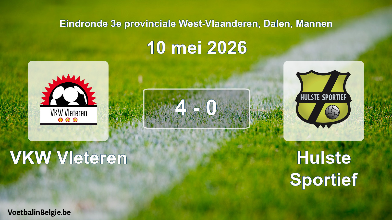 Gespeelde wedstrijd mannenvoetbal: VKW Vleteren - Hulste Sportief 4 - 0 (10 mei 2026)