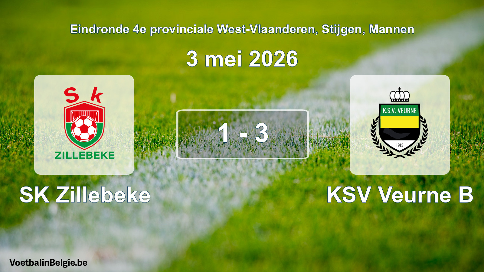Gespeelde wedstrijd mannenvoetbal: SK Zillebeke - KSV Veurne B 1 - 3 (3 mei 2026)