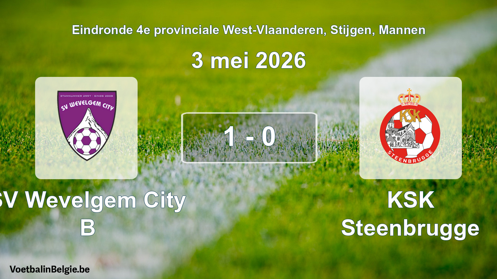 Gespeelde wedstrijd mannenvoetbal: SV Wevelgem City B - KSK Steenbrugge 1 - 0 (3 mei 2026)