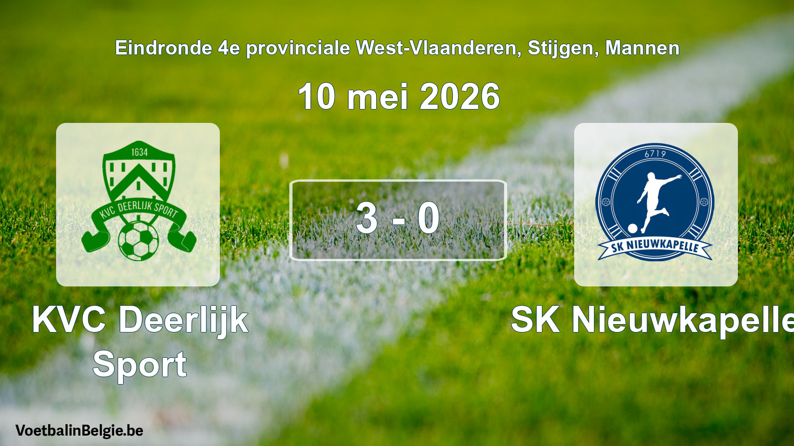 Gespeelde wedstrijd mannenvoetbal: KVC Deerlijk Sport - SK Nieuwkapelle 3 - 0 (10 mei 2026)