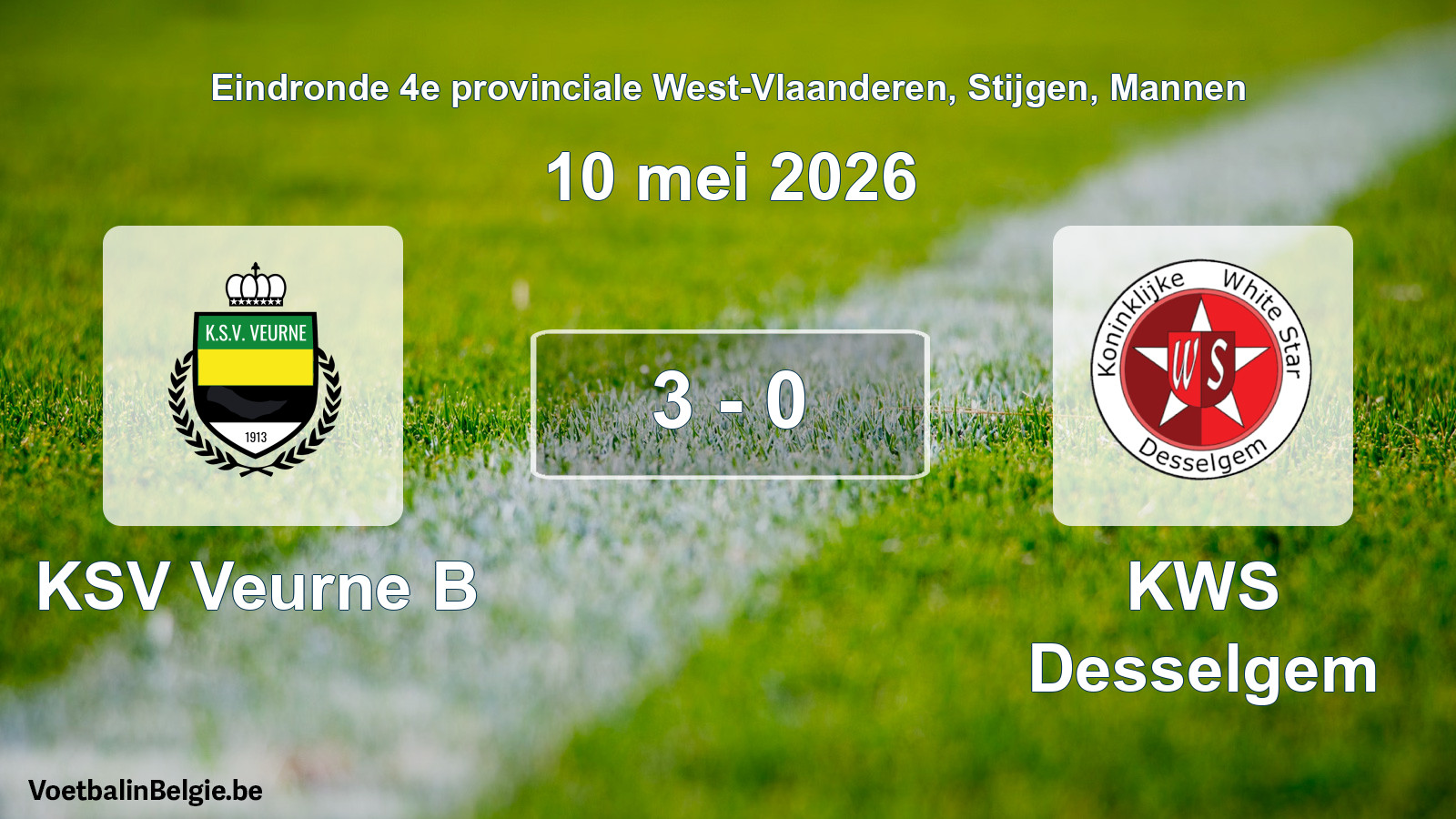 Gespeelde wedstrijd mannenvoetbal: KSV Veurne B - KWS Desselgem 3 - 0 (10 mei 2026)