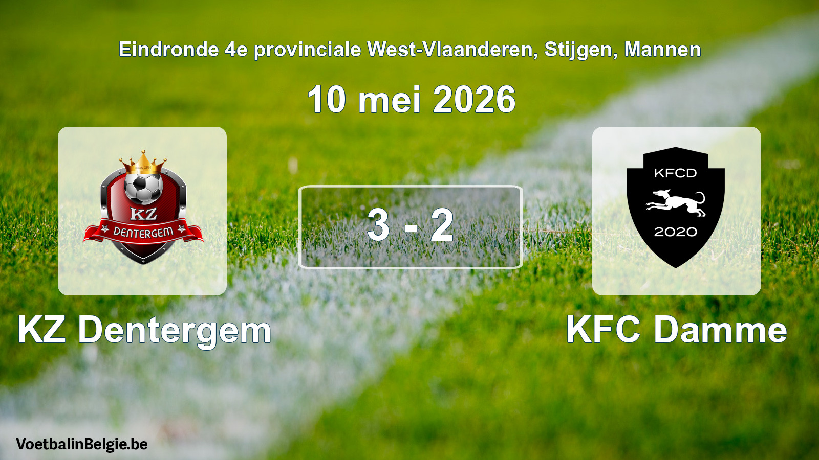 Gespeelde wedstrijd mannenvoetbal: KZ Dentergem - KFC Damme 3 - 2 (10 mei 2026)