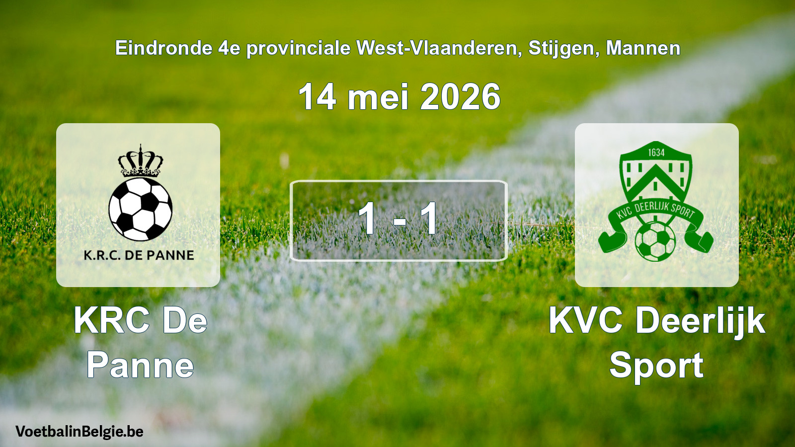 Gespeelde wedstrijd mannenvoetbal: KRC De Panne - KVC Deerlijk Sport 1 - 1 (14 mei 2026)