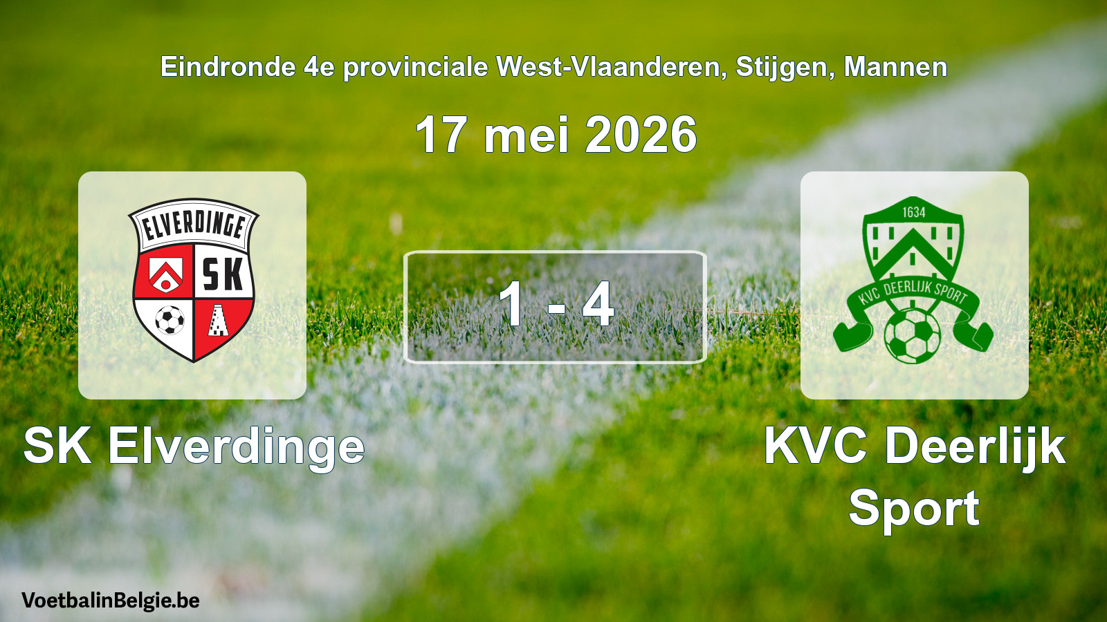 Gespeelde wedstrijd mannenvoetbal: SK Elverdinge - KVC Deerlijk Sport 1 - 4 (17 mei 2026)