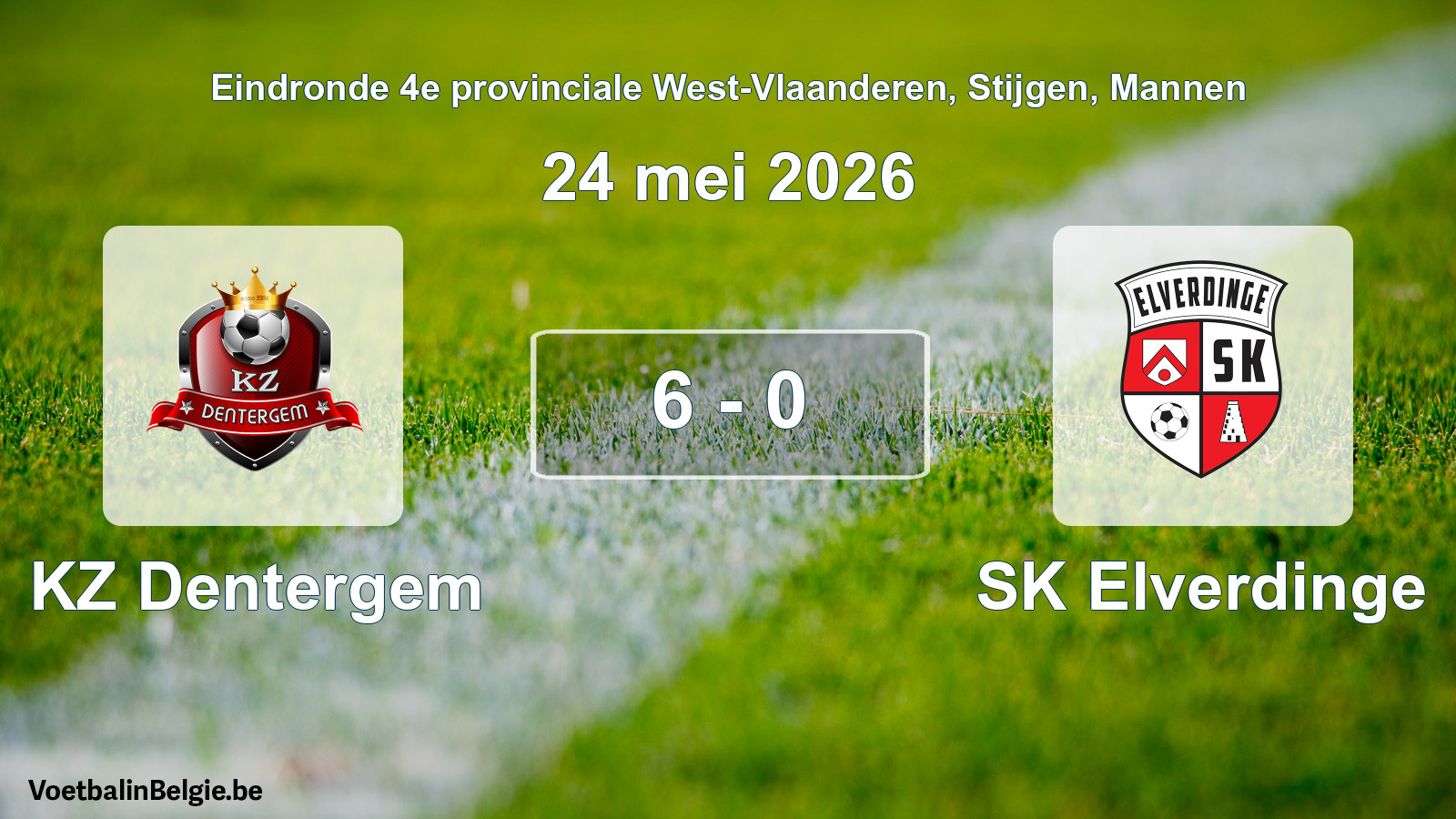Gespeelde wedstrijd mannenvoetbal: KZ Dentergem - SK Elverdinge 6 - 0 (24 mei 2026)