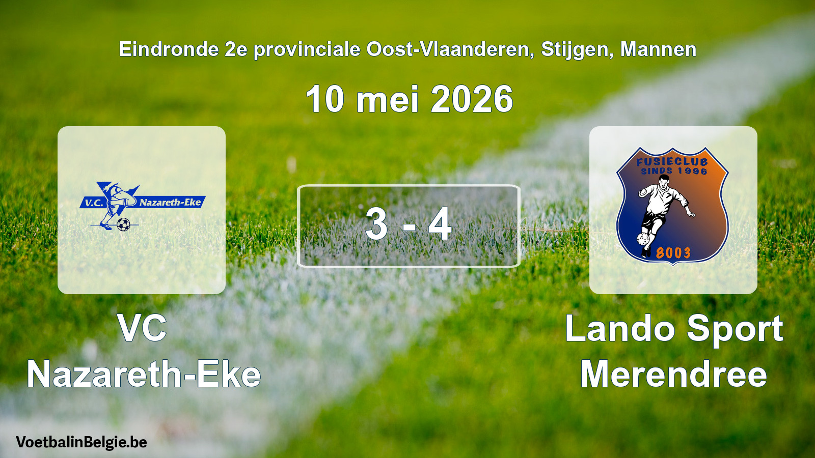 Gespeelde wedstrijd mannenvoetbal: VC Nazareth-Eke - Lando Sport Merendree 3 - 4 (10 mei 2026)