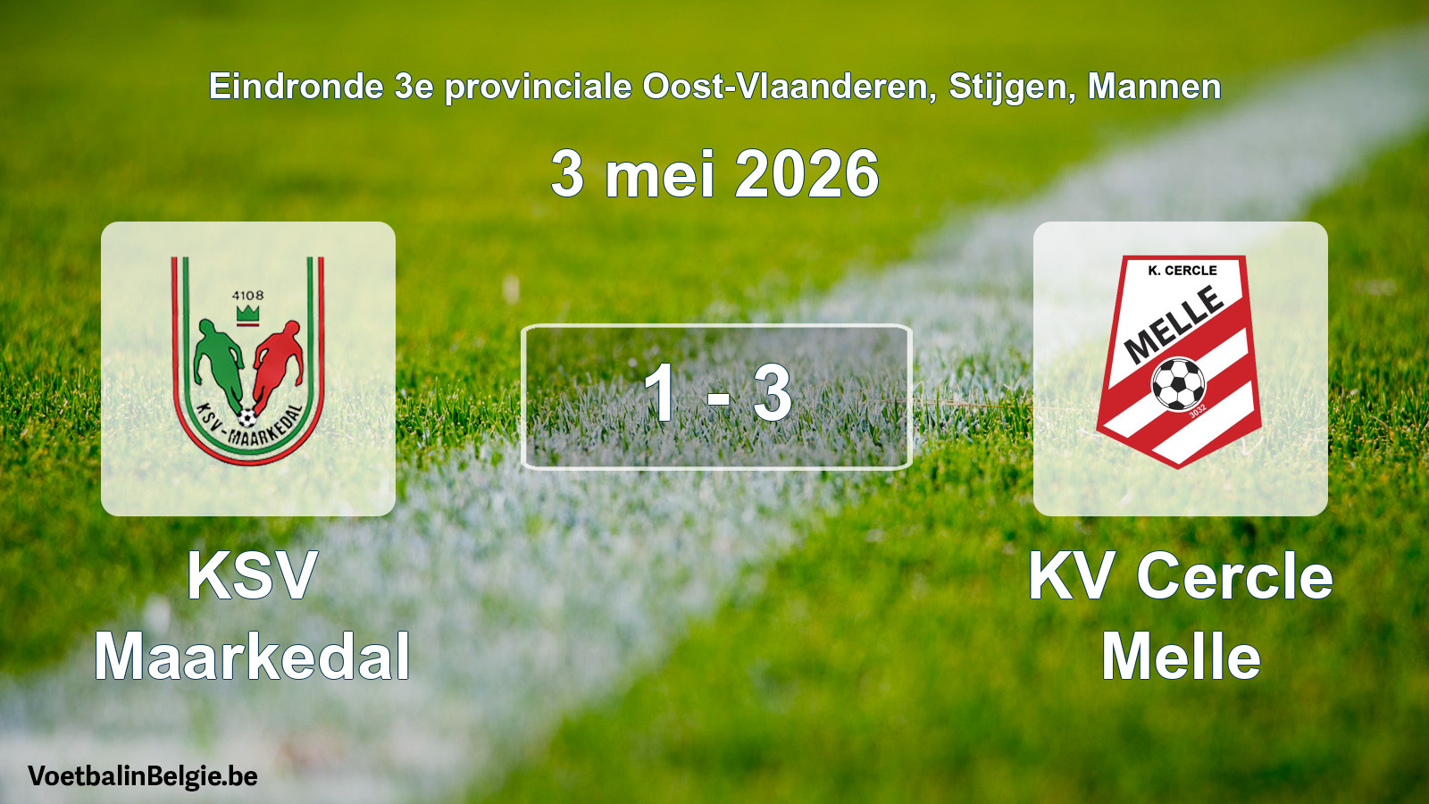 Gespeelde wedstrijd mannenvoetbal: KSV Maarkedal - KV Cercle Melle 1 - 3 (3 mei 2026)
