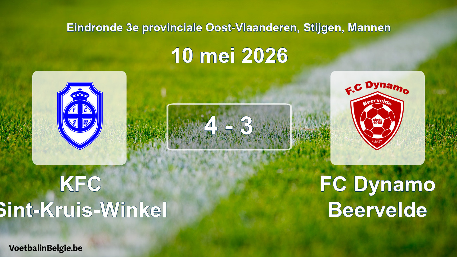 Gespeelde wedstrijd mannenvoetbal: KFC Sint-Kruis-Winkel - FC Dynamo Beervelde 4 - 3 (10 mei 2026)