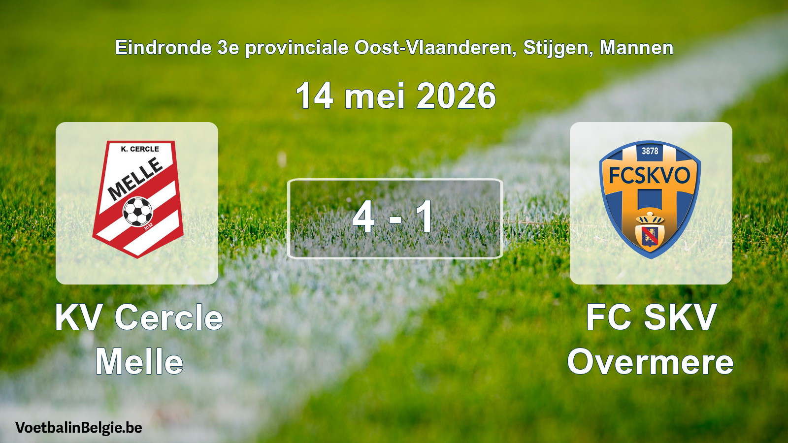 Gespeelde wedstrijd mannenvoetbal: KV Cercle Melle - FC SKV Overmere 4 - 1 (14 mei 2026)